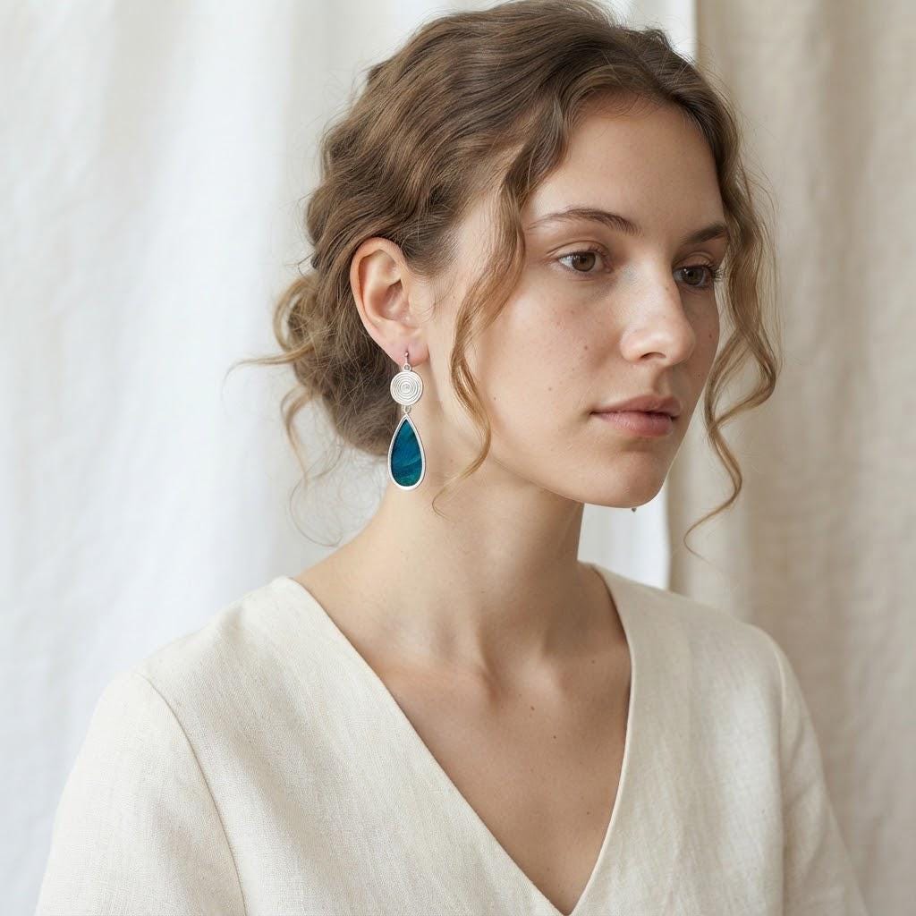 Miao Silver Teardrop Feather Earrings