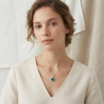 Round Spinning Necklace With  Peacock Feather