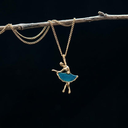 Ballerina Pendant Necklace With Peacock Feather