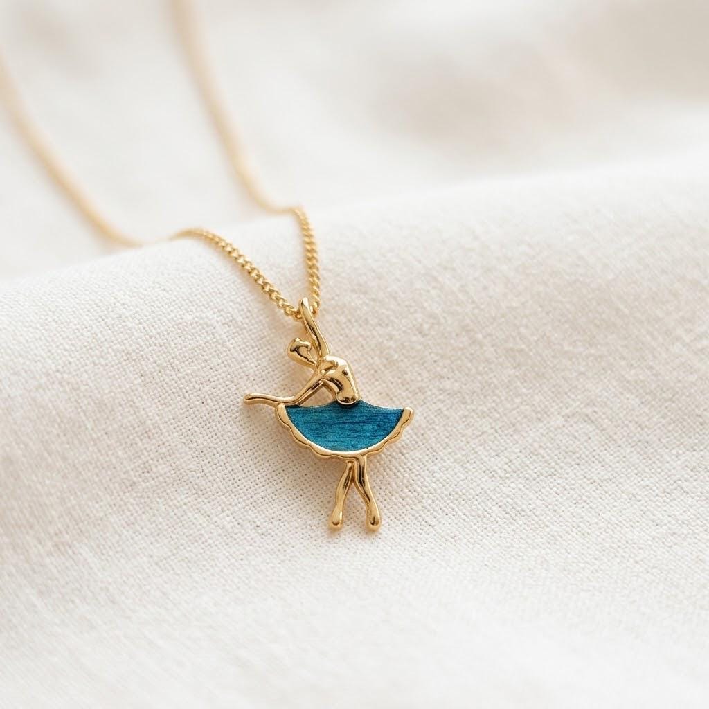 Ballerina Pendant Necklace With Peacock Feather