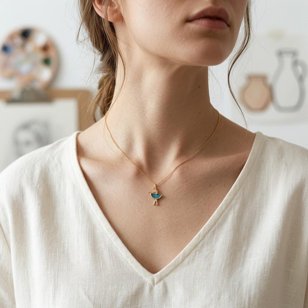 Ballerina Pendant Necklace With Peacock Feather