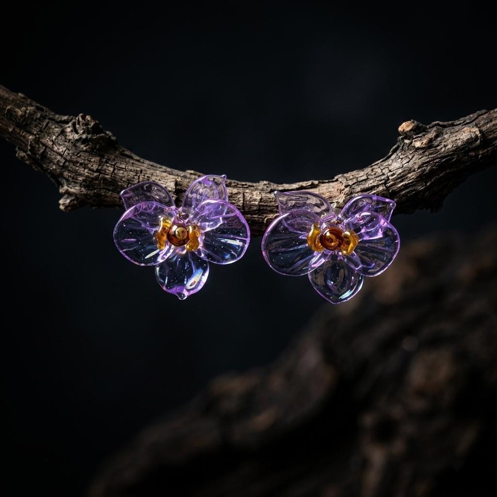 Lavender Glass Orchid Earrings